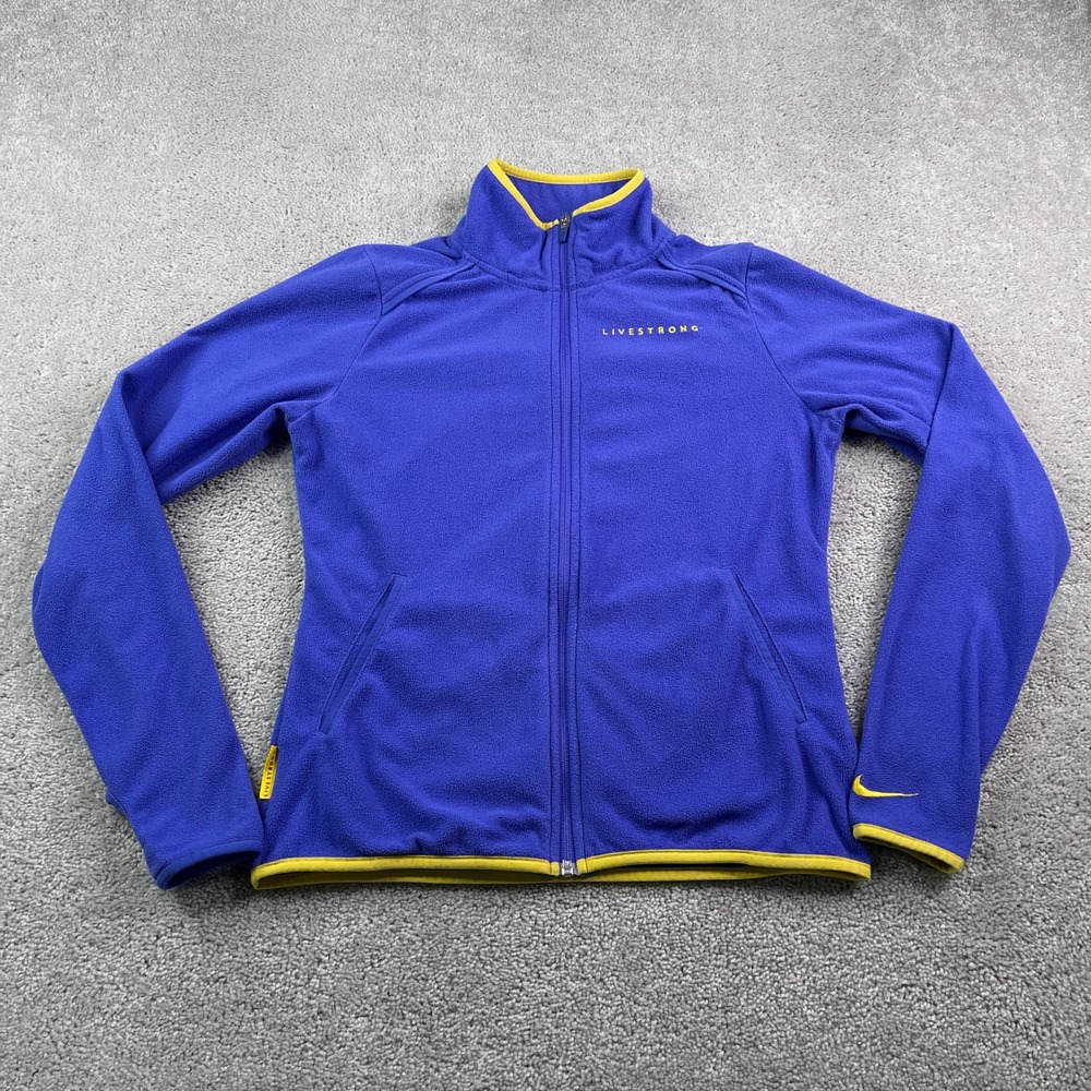 Nike Livestrong Jacket Women Small Purple Fleece Full Zip Lightweight Thumbholes